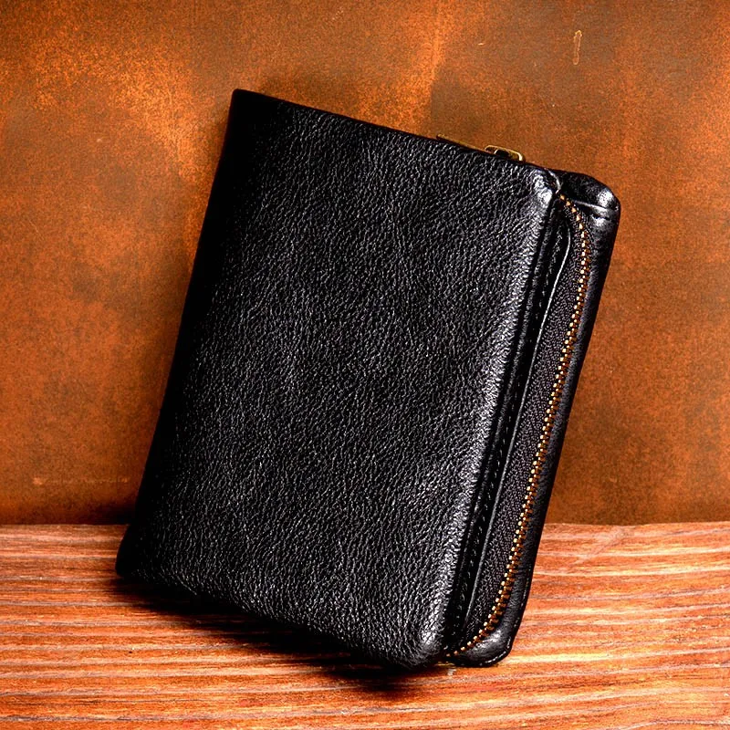 Original vegetable tanned cowhide short wallet, retro top layer cowhide wallet, handmade genuine leather multifunctional wallet