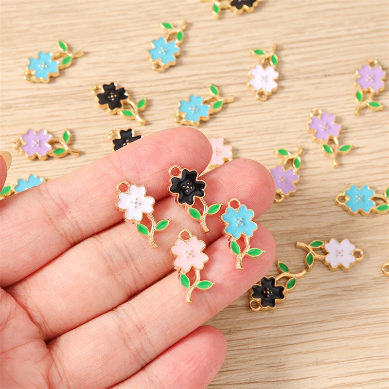 10 Stück Niedliche Bunte Emaille-Blumenanhänger für Schmuckherstellung, Ohrringe, Anhänger, Halsketten, Armbänder, DIY Handgemachtes Kunsthandwerk Zubehör – Detail 6