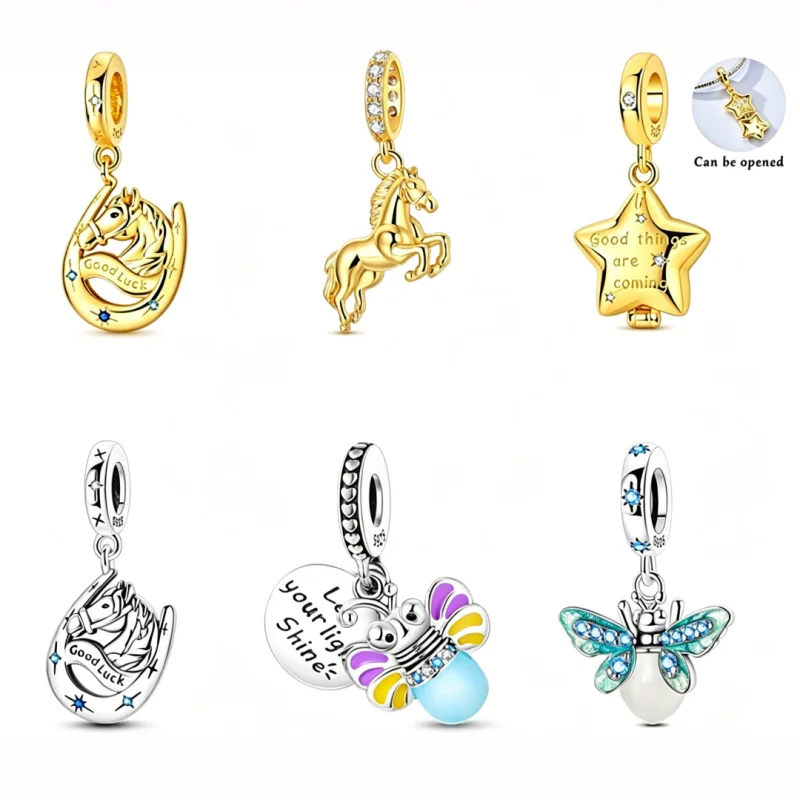 New 925 Sterling Silver Star Horse Charms Pendants For Women Fit Original Bracelet DIY Birthday Party Jewelry Gifts