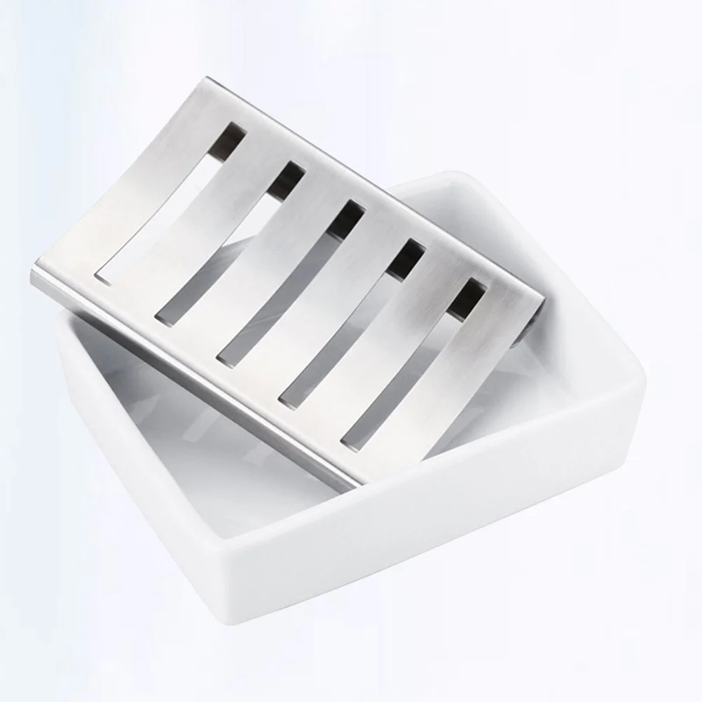 

Double Layer Stainless Steel Soap Box White Bathroom Tray Rack Stand Holder for Home Indoor Travel Double Layer Soap Case