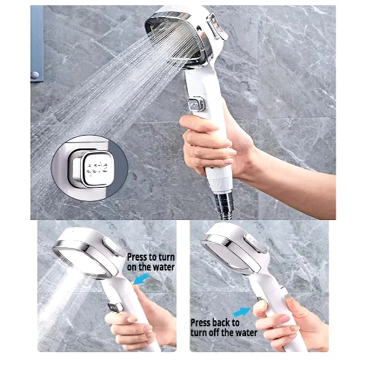 4 Modes High Pressure Shower Head With Switch On Off Button Sprayer Water Saving Adjustable Shower Nozzle Filter For Bathroom