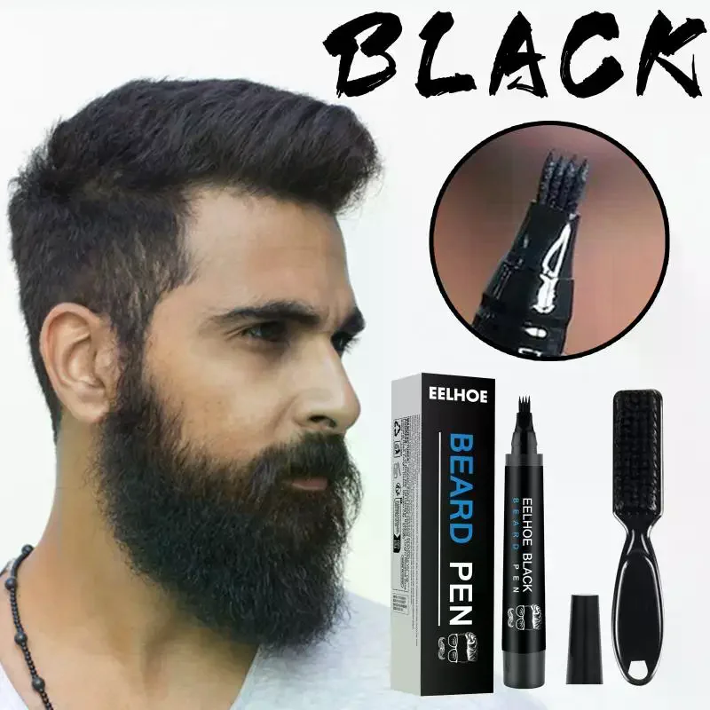 Beard Filler Pen Kit Waterproof Four Prong Beard Filler Pencil With Beard Brush Moustache Repair Shaping Coloring Pen
