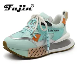 Fujin 7cm Air Mesh vera pelle donna piattaforma Chunky Sneakers High Brand Vulcanize estate tacco nascosto scarpe da donna traspiranti