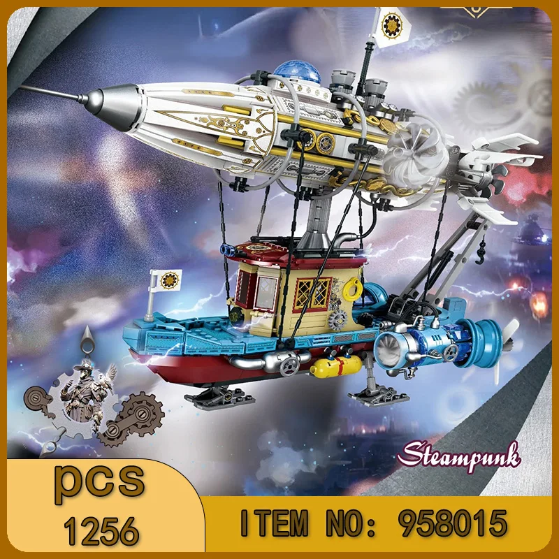 1256pcs Steampunk mechanical airship boy assembles building blocks, toys, and ornament models