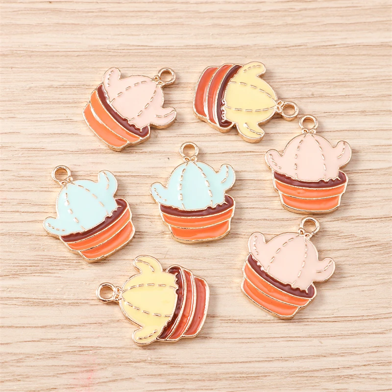 10pcs 15x19mm Cute Enamel Plant Cactus Charms Pendants for Jewelry Making Drop Earrings Bracelet Necklace DIY Crafts Accessories
