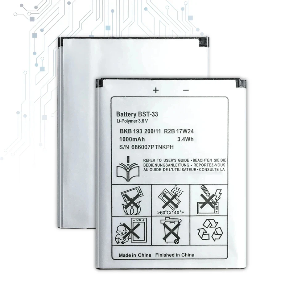 BST-33 Li-Ion Mobile Phone Battery For Sony Ericsson W205 W300 W300i W302 W395 W595 W595a W610 W610i W660 W705 W705u 1000Mah