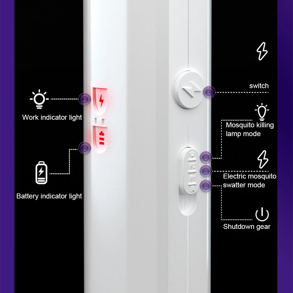 

Электрическая мухобойка 2-в-1: ручной уничтожитель мух и ловушка для комаров с лампой, перезаряжаемая, для дома и улицы