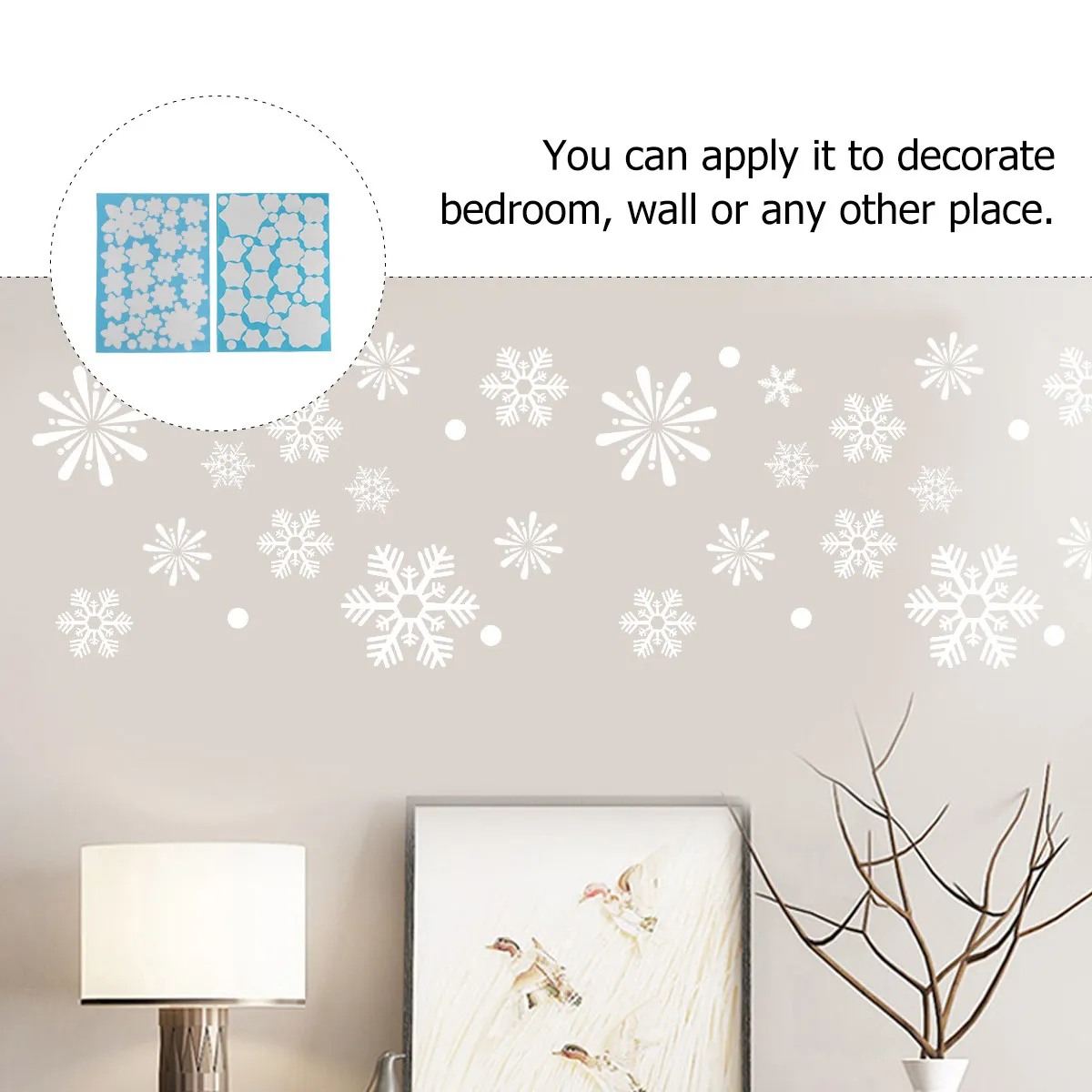 2Pcs Snowflake Shape Stickers Self-Adhesive Showcase Decals for Office Hotel Cafe Wall Window Glass Decoration