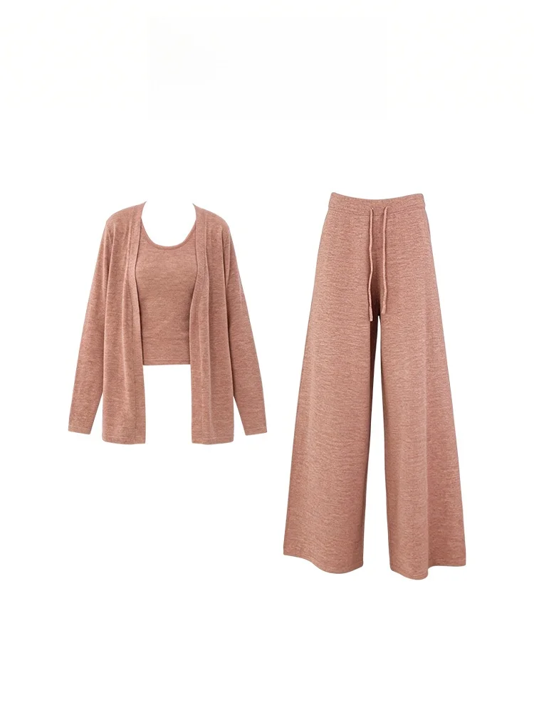 Fashionable Casual Loose Women's Three-Piece Set Spring Autumn New Style Lazy Style Open Cardigan Tank Top Long Pants