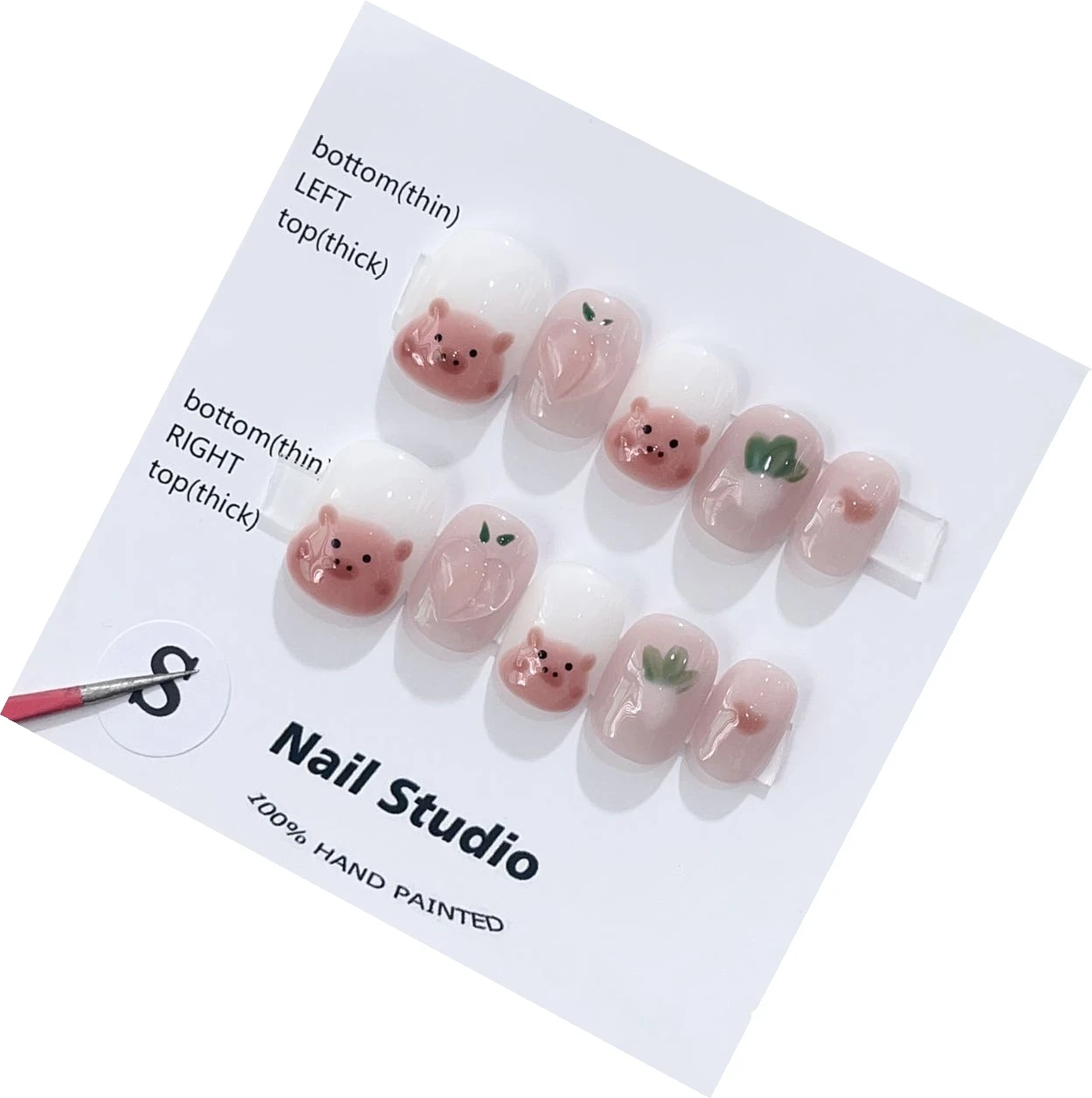 

Emmabeauty Handmade Press On Nails,Chinese Zodiac Theme: Pig,Short Square Shape,Wealth Symbol Design,Rich and Fabulous