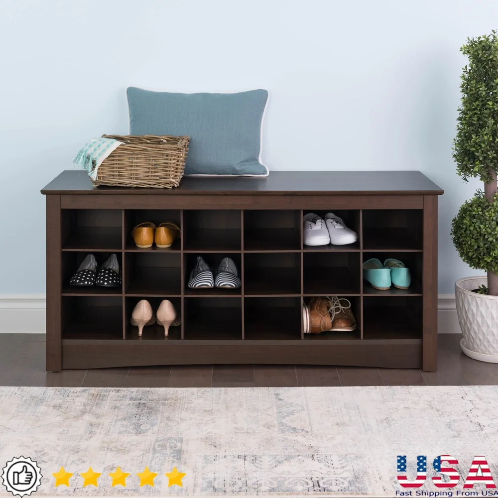 18 زوجًا من مقاعد تخزين الأحذية Cubbie منظم مدخل أثاث غرفة الطين موفر للمساحة حل خشبي مركب #1