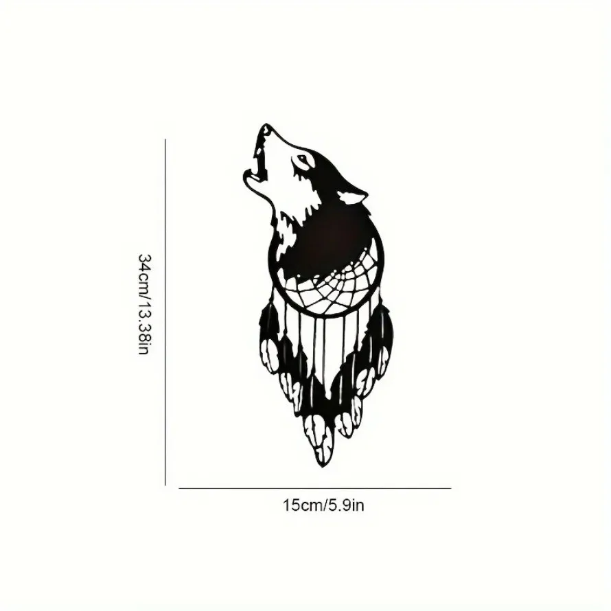 CIFBUY Wolf Dreamcatcher Metal Wall Art, Howling Wolf Silhouette Iron Wall Decor For Bohemian Home Decoration
