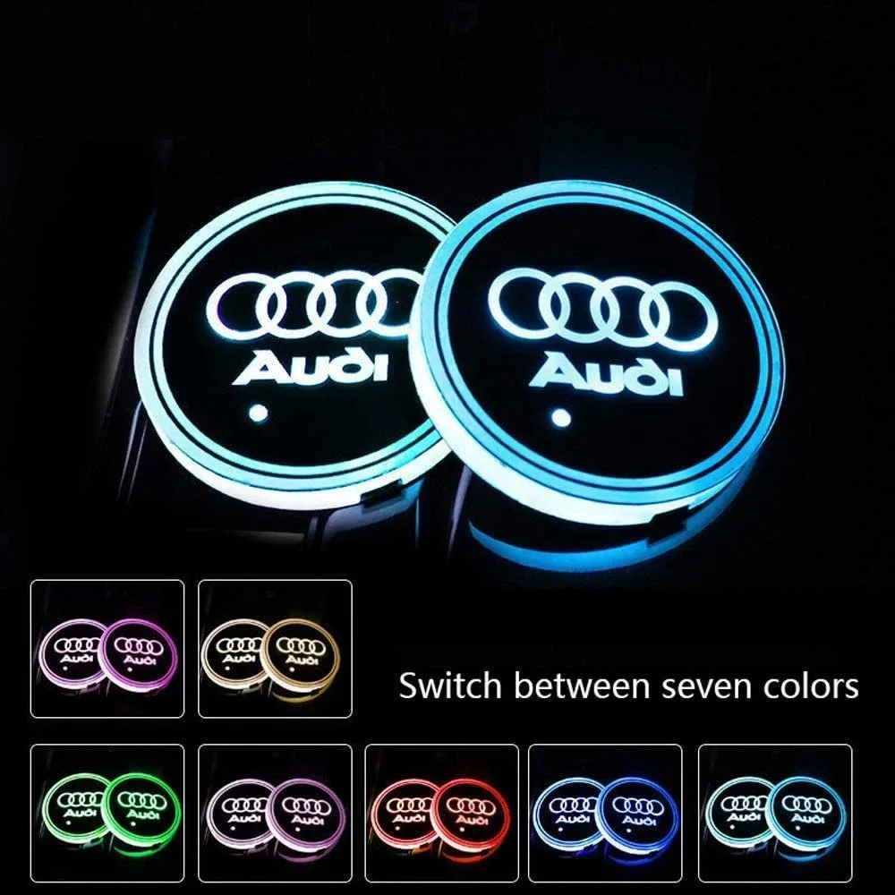 2pcs Audi LED Coasters 7 Color Luminous Cup Mat Ambience Light For A6 C4 C5 C7 C8 Allroad Avant Car Styling Decorative Lamp