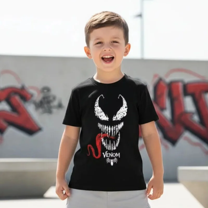 

Хлопковые повседневные футболки с короткими рукавами Marvel Venom, уличная одежда с графическим принтом супергероев, детская футболка, одежда, топы для родителей и детей