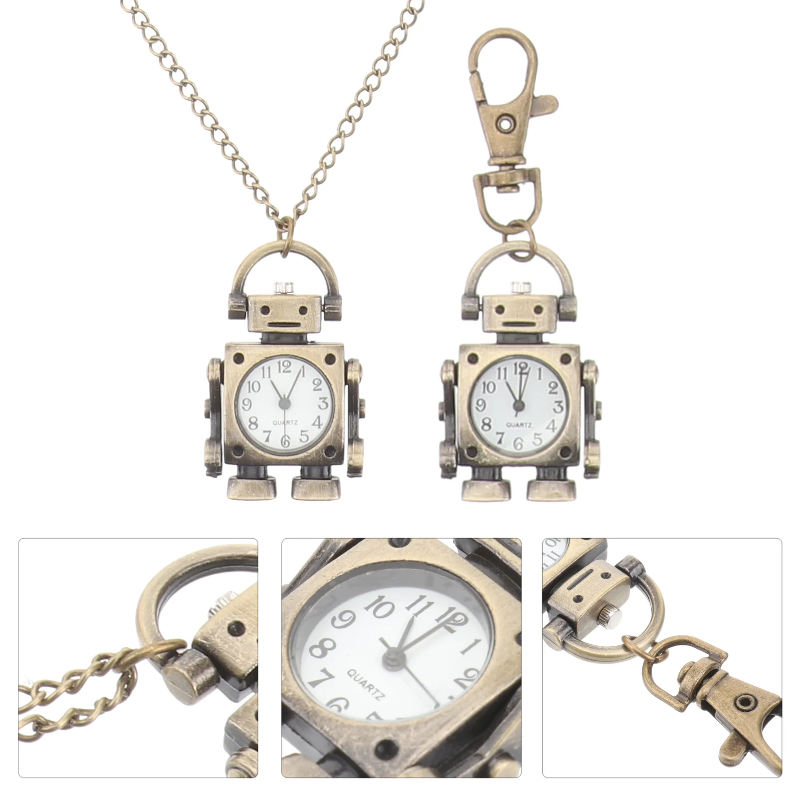 Vintage Key Ring Pocket Watch Keychain Fob Punk Retro Clock Pendant Robot Shaped Miss