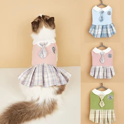 College Style Cute Pet Clothing Cats Dress for Small Dogs Cats Plaid Skirt Spring Clothes Cat Chihuahua Teddy Yorkshire Costume