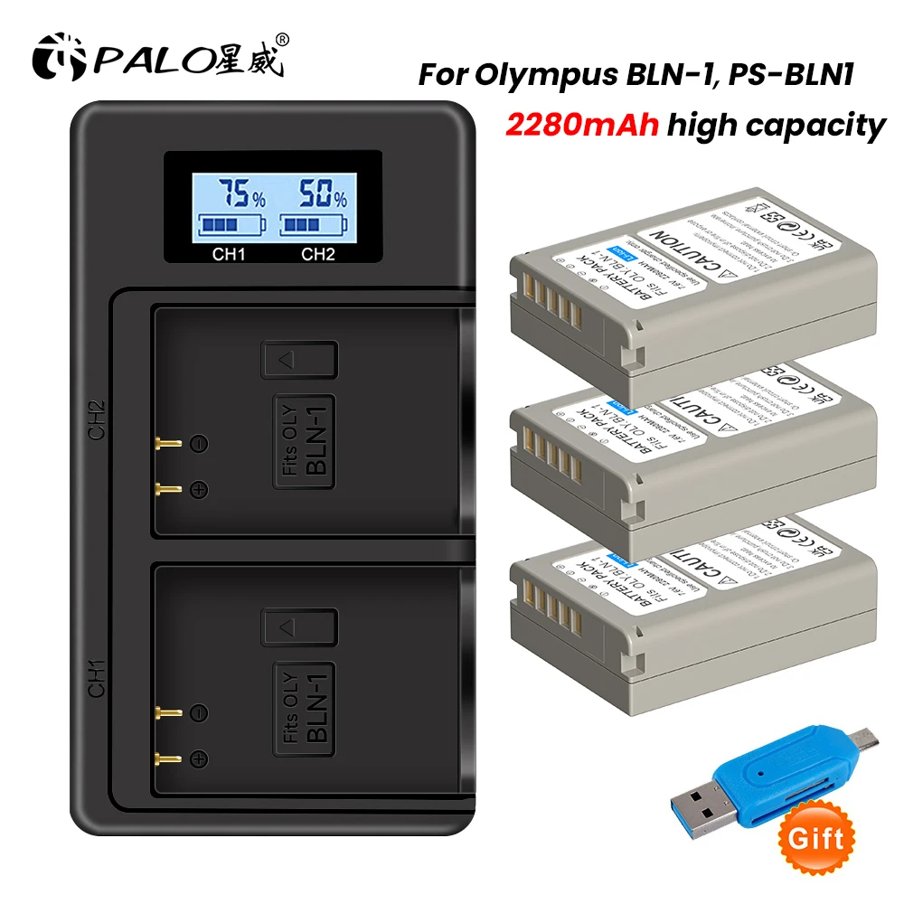 

PALO 2280mAh BLN-1 BLN1 PS-BLN1 Battery+Dual USB charger for Olympus OM-D E-M1, OM-D E-M5, PEN-F, PEN E-P5, HLD-6 digital camera