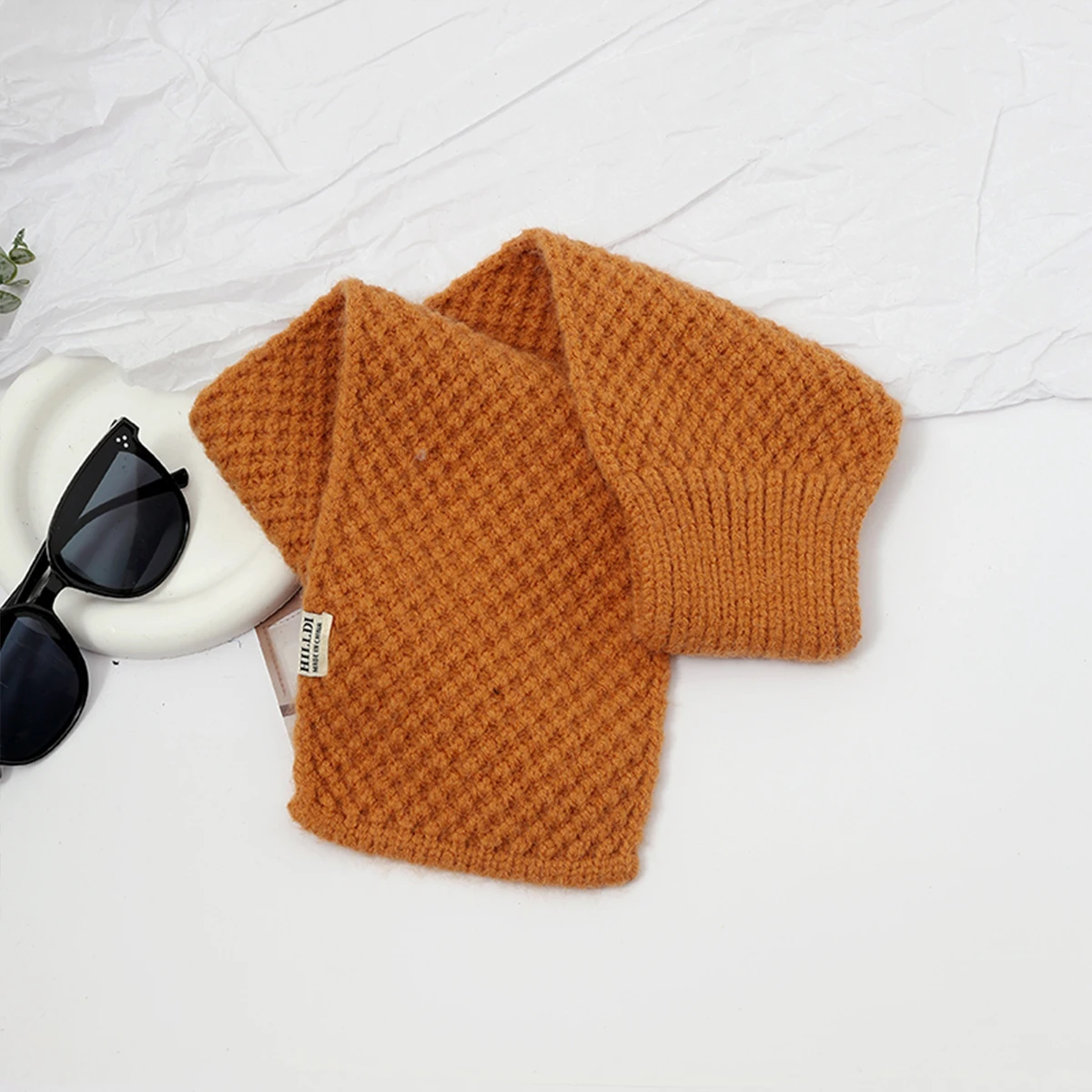 

New Knitted Wool Scarf for Women's Autumn Winter Fashion Versatile Neck Protection Perforated Scarf for Outdoor Warmth Muffler