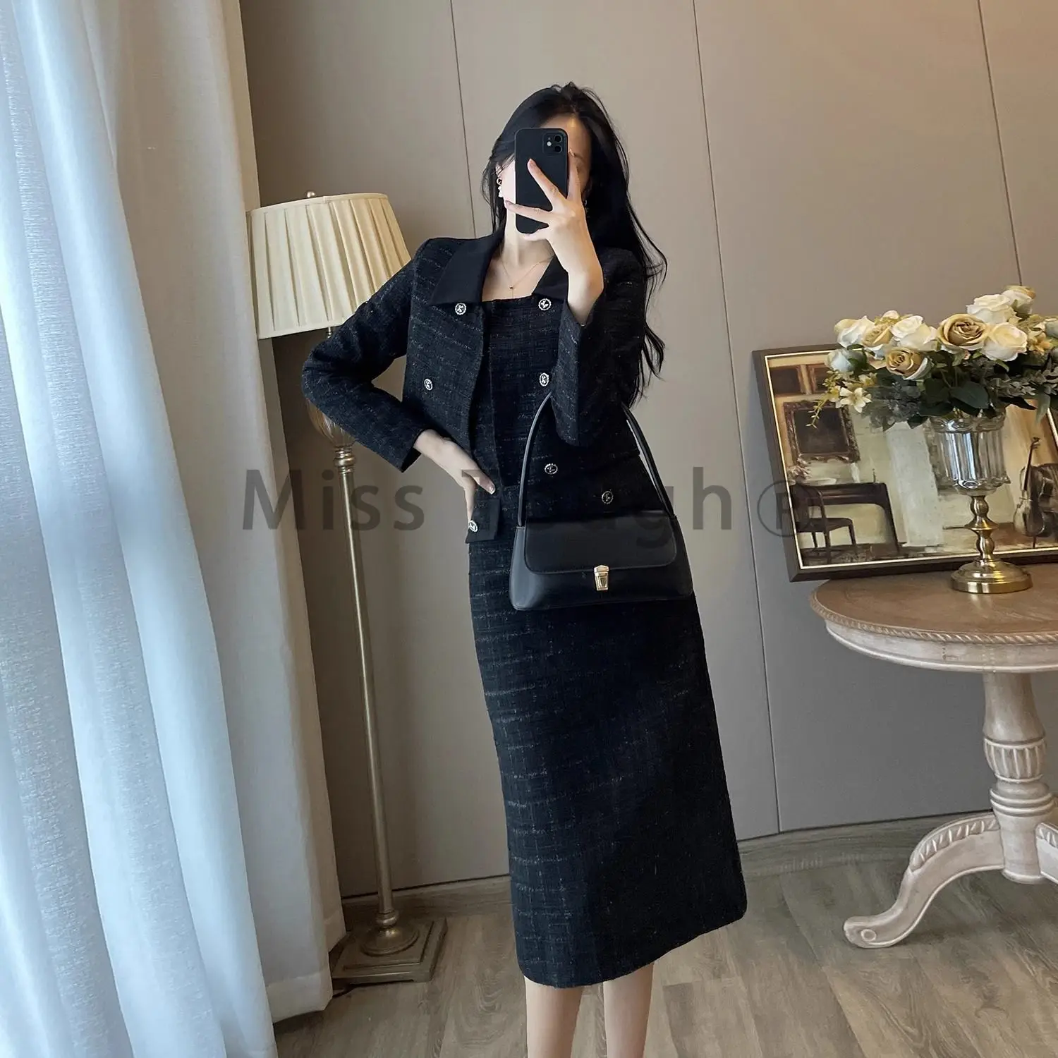 2024 Autumn French Vintage Elegant 2 Piece Sets Woman Button Slim Design Harajuku Midi Dress Suit Female Solid Casual Clothing