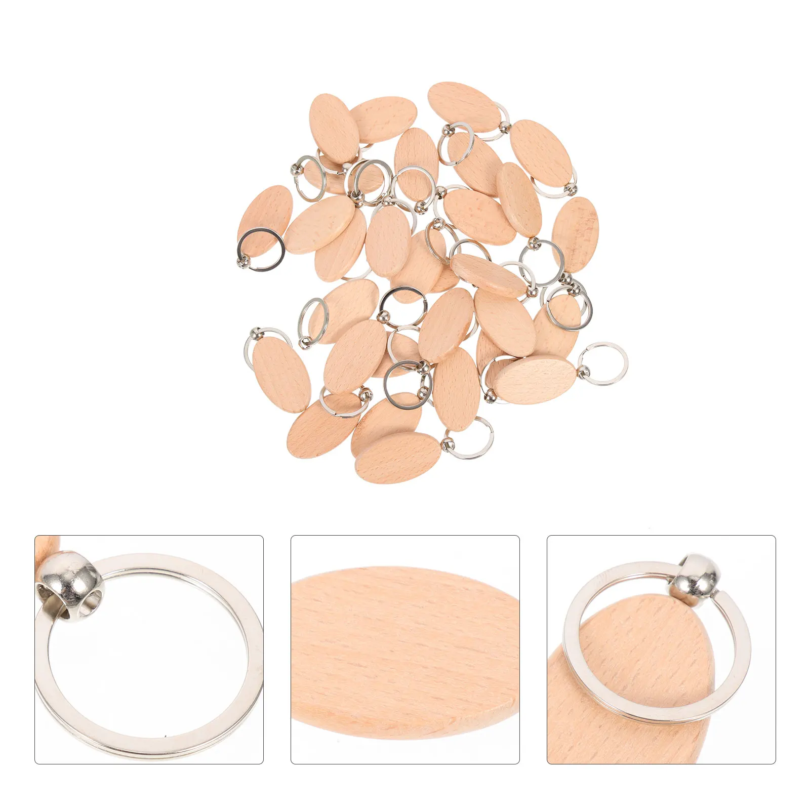 

30 Pcs Wooden Keychain Ring Keychains Rings Label Craft Blank Keyring Blanks Round