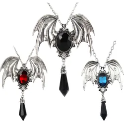 Goth Necklace for Women Vintage Halloween Emo Bat Wings Zircon Inlaid Fashion Jewelry Punk Hip Hop Domineering Party Pendants