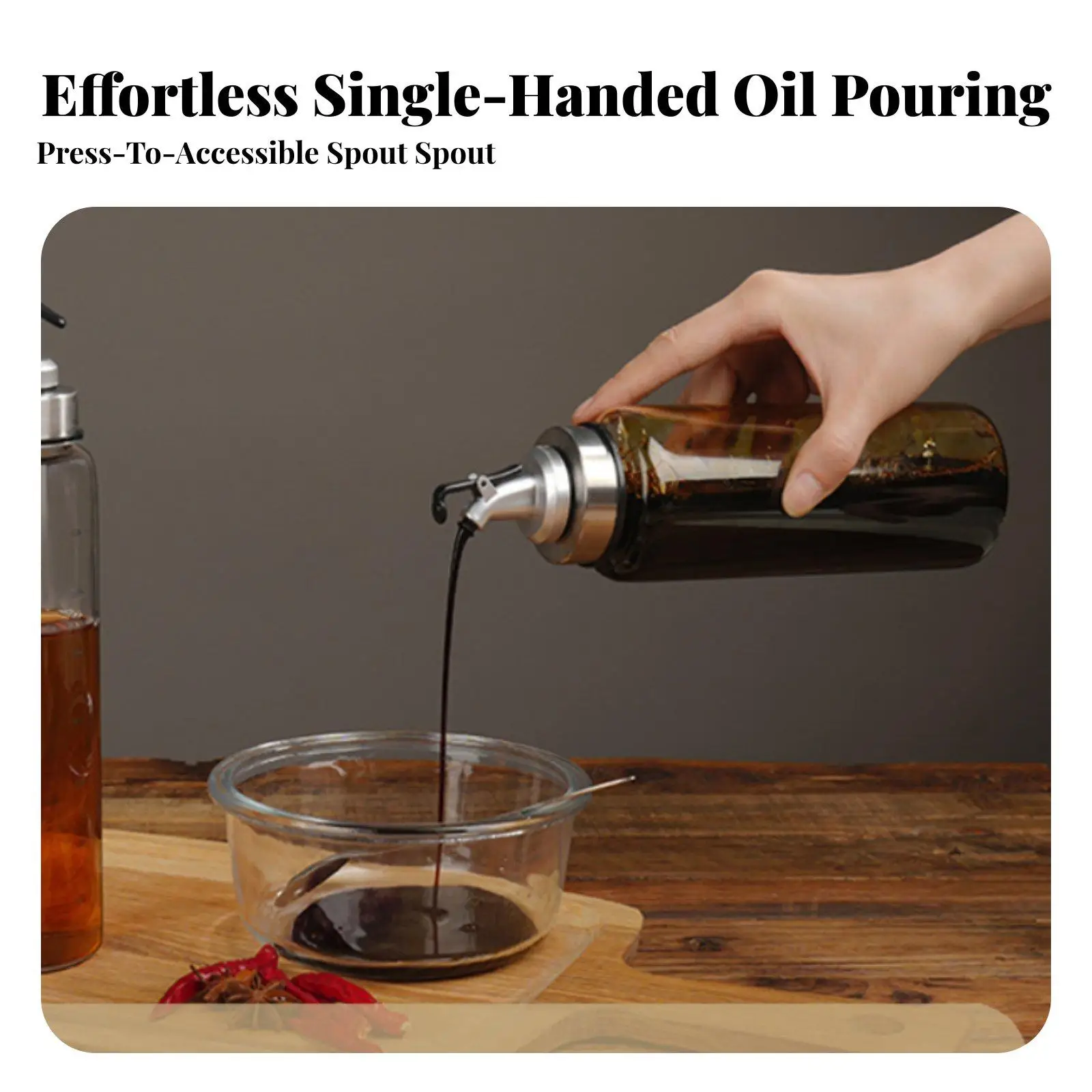 Leakproof Oil Dispenser Cruet Glass Bottle with Auto Open Spout for Olive Oil Vinegar Soy Sauce Kitchen Countertop