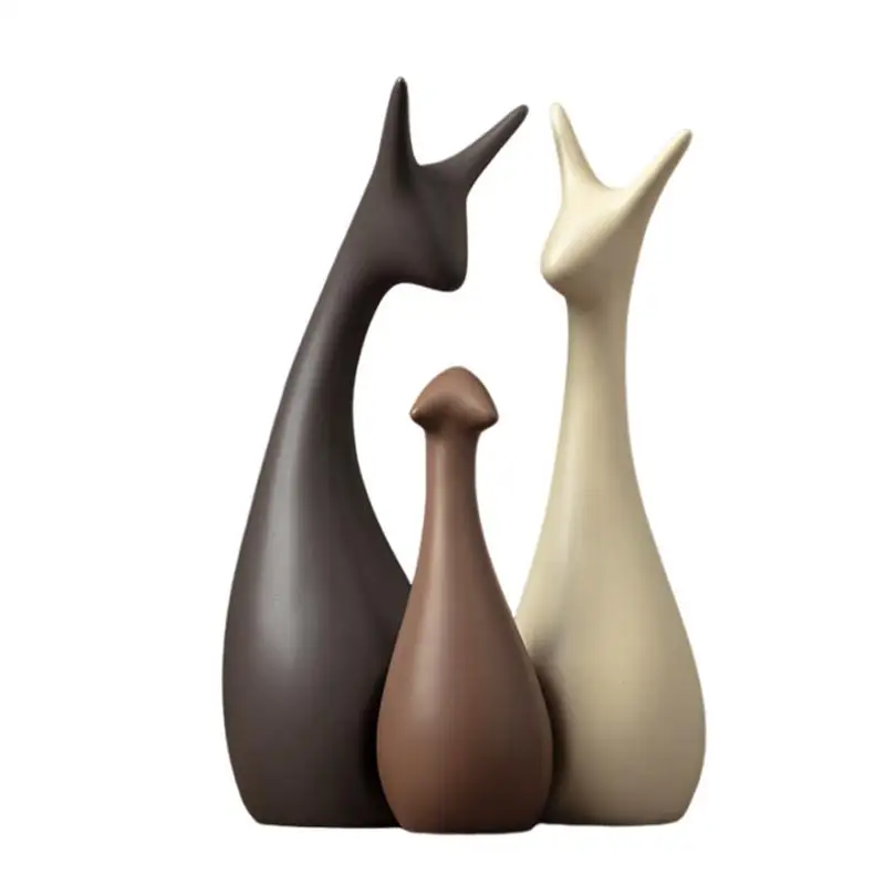 

Family Of Three Sculpture 3PCS Creative Ceramic Animal Sculpture Art Figurines For Family Lovely Home Accessories For Living