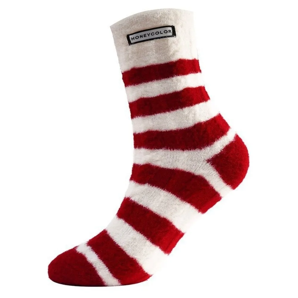 Nowe skarpety z polaru koralowego, grube, ciepłe, do połowy łydki, w paski, domowe skarpety do spania, na podłogę, na Nowy Rok