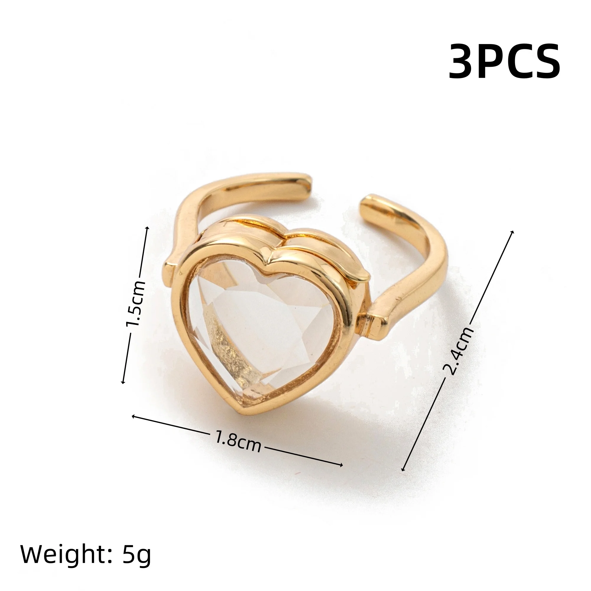 3 Stück modischer und romantischer neuer herzförmiger, kreisförmiger, einziehbarer DIY-Ringschmuck – Detail 5