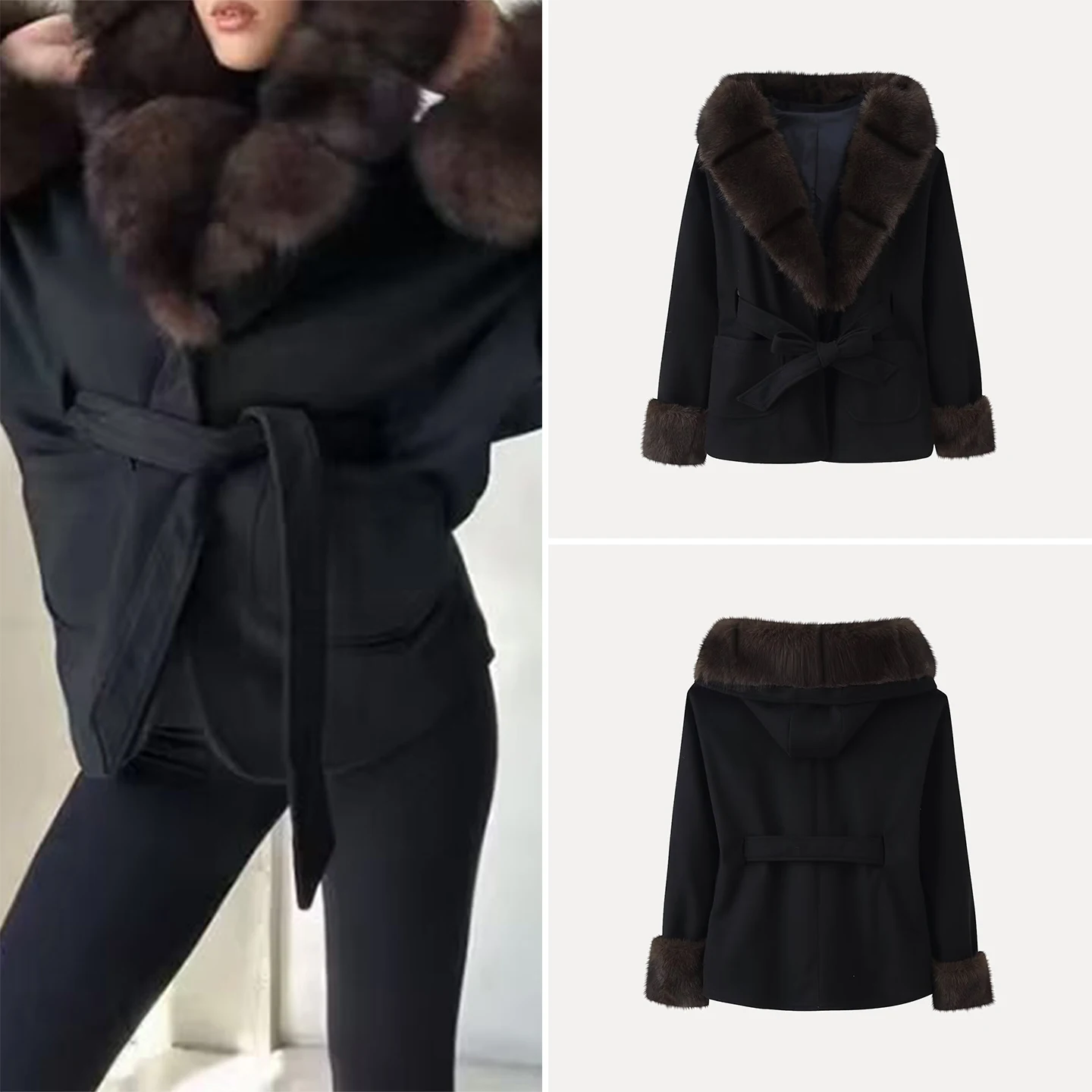 

Модное женское зимнее пальто 2025 года с меховым воротником и капюшоном: стильная верхняя одежда для повседневного использования