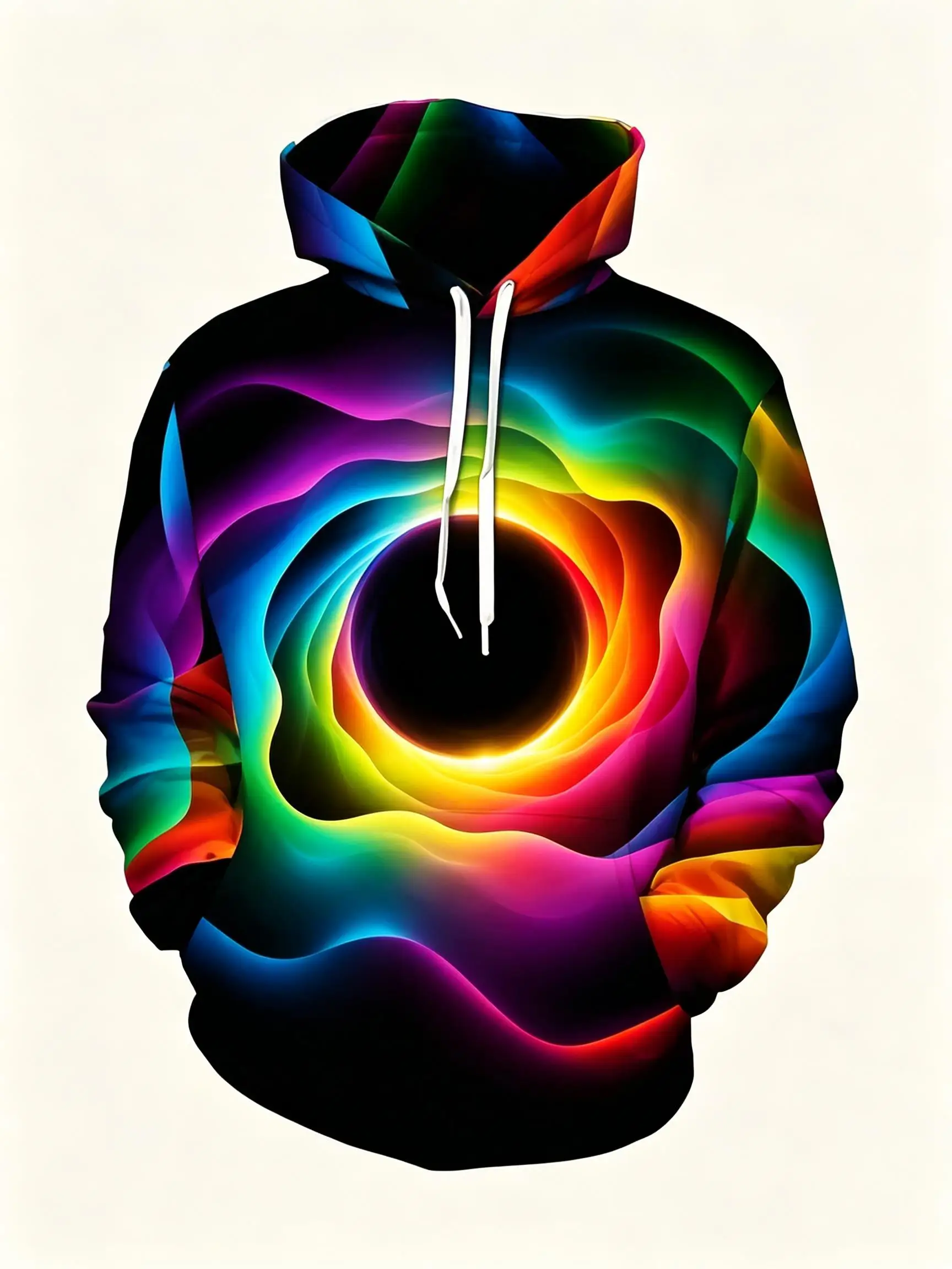 Men's Hoodie Thin Autumn Winter Colorful Neon Vortex Graphic Print Long Sleeve Male Streetwear Sweatshirt Tops Clothes