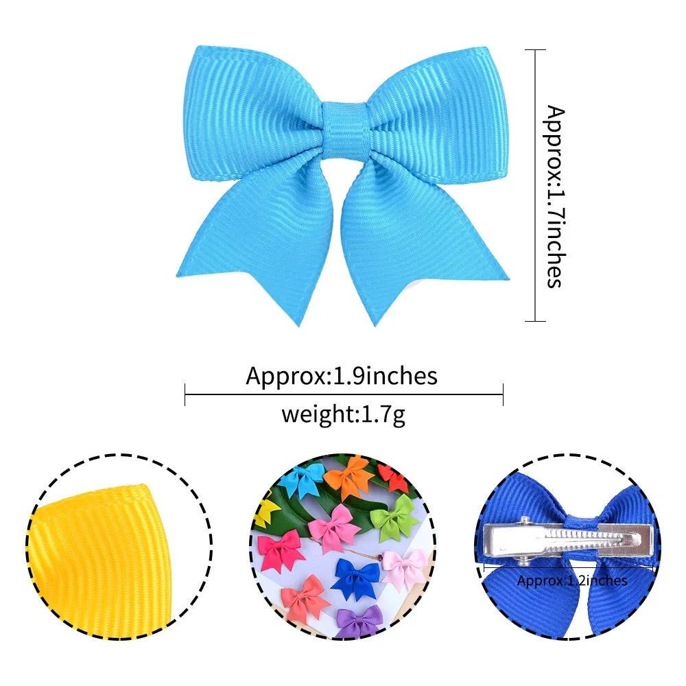 10pcs solid color kids bows hair clips — handmade ribbon bowknot barrettes for baby girls, New Year accessory 5