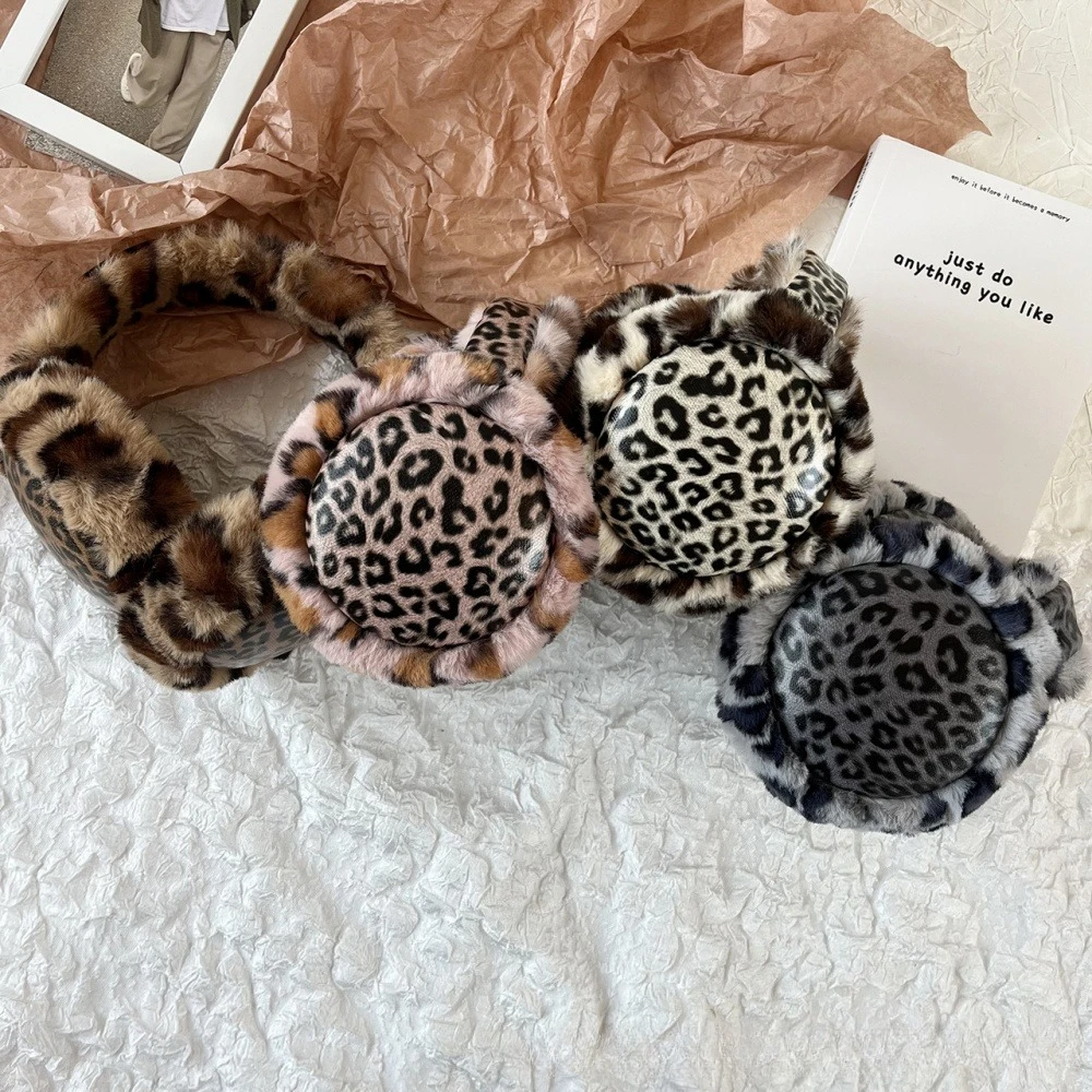 الشتاء النساء الفراء ليوبارد غطاء للأذنين الشتاء سميكة الدافئة Y2k اليابانية JK النساء غطاء للأذن حماية الدراجات سماعات الأذن اكسسوارات