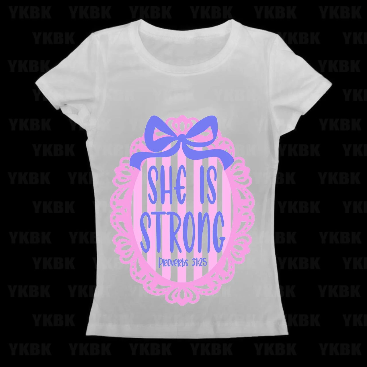Coquette Women T-shirt Proverbs 31:25 She Is Strong Slogan Lace Bow Print Christian Feminist Short Sleeve Slim Daily Girly Tops