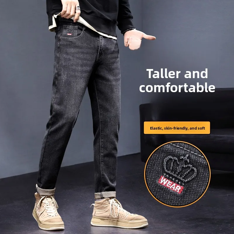 

Men's Slim Fit Spring Autumn Cotton Pants Casual Straight Leg Long Trousers Embroidered Design Comfortable Straight Tube Trou...