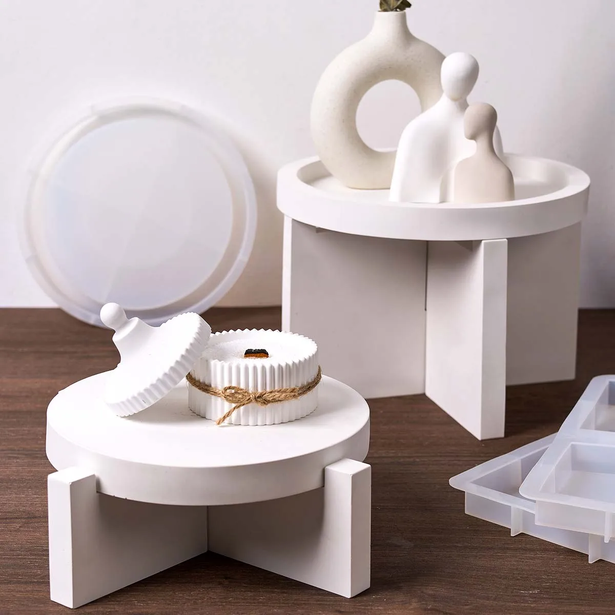 Round Stand Dish Silicone Mold DIY Cup Pastry Plate Casting Molds Plaster Resin Jewelry Storage Tray Craft Making Home Decor