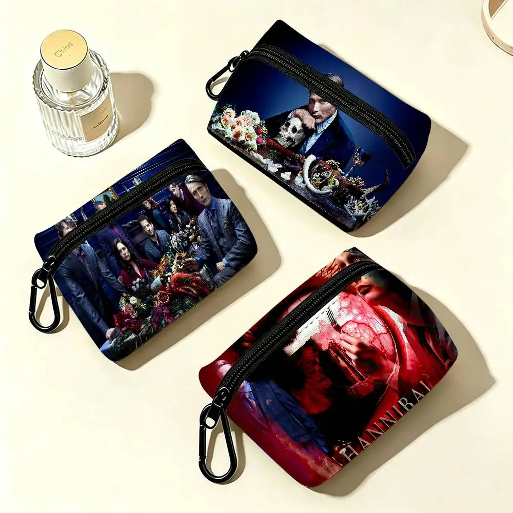 American TV Series H-Hannibal Portable Oxford Fabric Mini Wallet Carabiner Design Small Coin Bag For Cards Keys Earphones