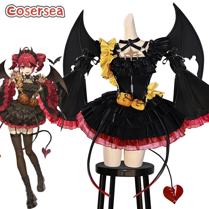 

Cosersea Cute Devil Kasane Teto Cosplay Costume Kasane Teto Role Play Halloween Women Black Dress Carnival Party Outfit Fullset