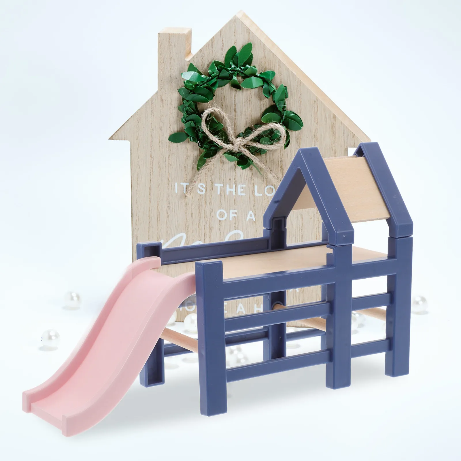 

Miniature Wooden Slide for Dollhouse Playset Realistic Park Playground Scene Accessory Educational Pretend Play Decorative Room