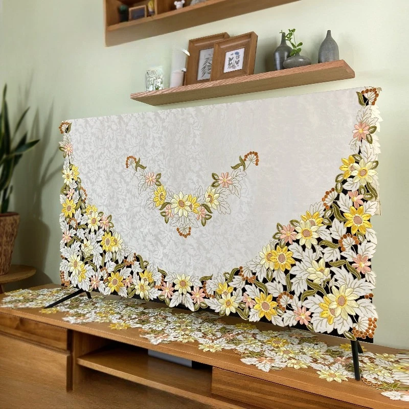Embroidered Fabric Curved LCD TV Dust Towel, Multi-color Available, American Chinese European Style, With Supporting Rod