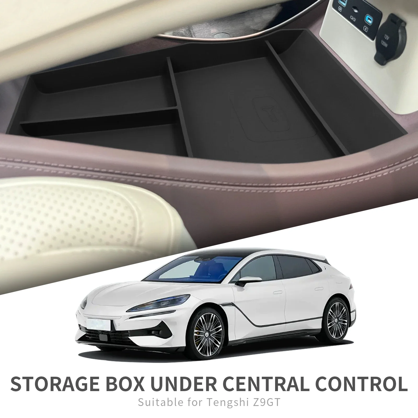 For 2024 2025 Denza Z9 GT Center Console Lower Storage Box Car Tray Silicone Organizers Accessories Tidying Black