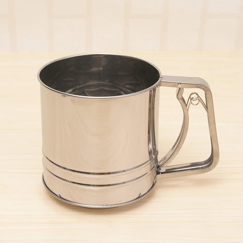 Hand Pressure Flour Sifter Stainless Steel Mesh Flour Sieve for Baking Cooking Kitchen Use Cake Baking Filter Powdered Sugar Net