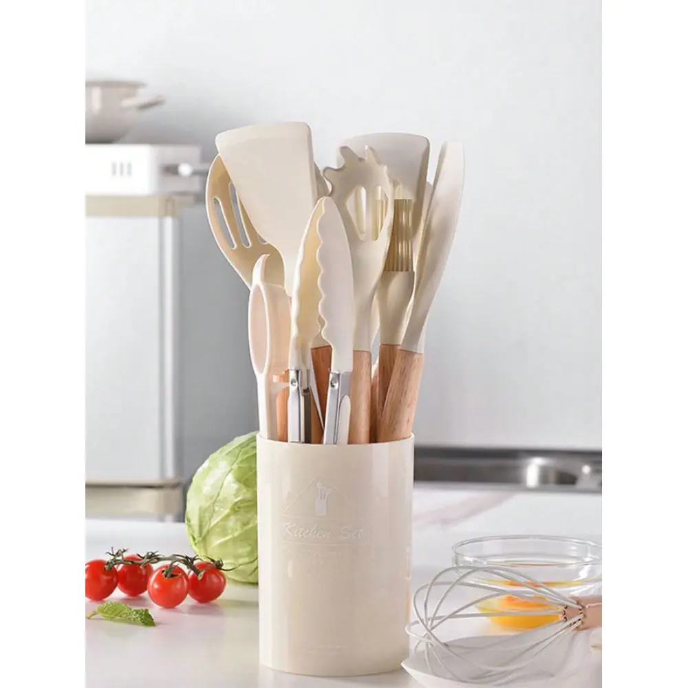 

Set, Wooden Handle Silicone Kitchenware Set, Kitchen Baking Cooking Tools Set High Temperature NonStick Cooker Special Kitchenw