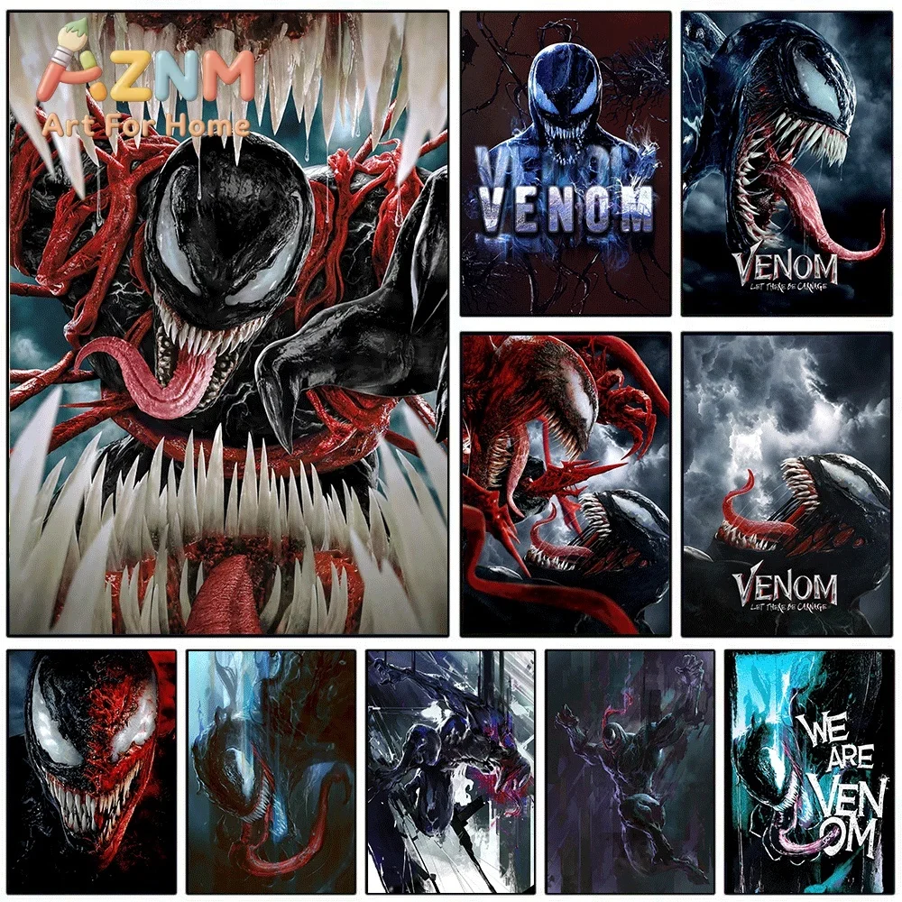Horror Teeth Venom Close Up Portrait Marvel Superhero Canvas Wall Art No Frame Canvas Painting Poster Home Bedroom Living Room