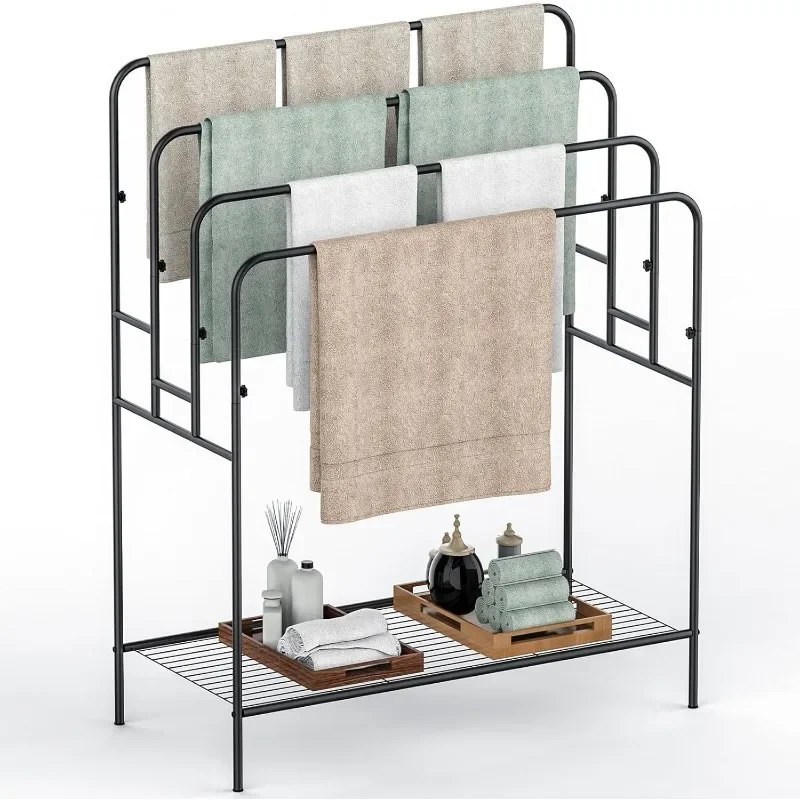 

44" Extra Large Free Standing Towel Rack - 4 Tier Outdoor Pool Towel Holder, Versatile Blanket and Quilt Rack Stand for Living