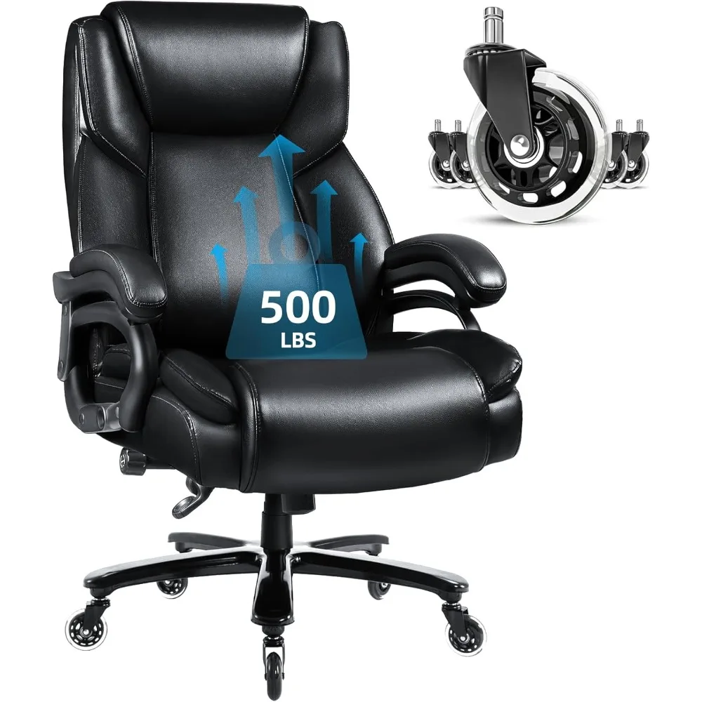 500lbs Heavy Duty Office Chair for Low Back Pain Relief, Big and Tall Office Chair with Ergonomic Lumbar Support,Rubber Wheel