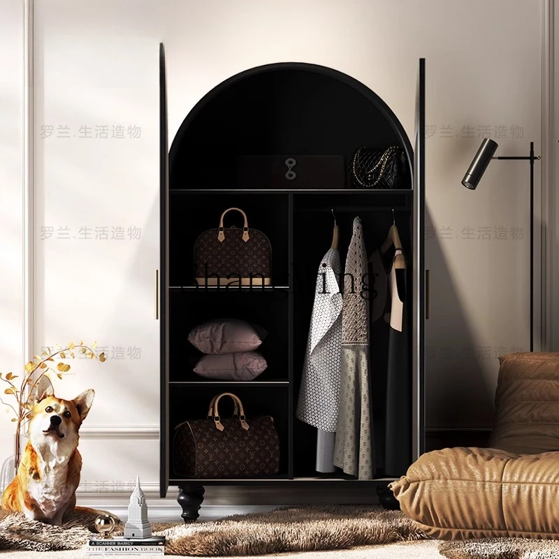 

FG cream wind pink solid wood wardrobe household bedroom wall storage hanging wardrobe home living room storage cabinet