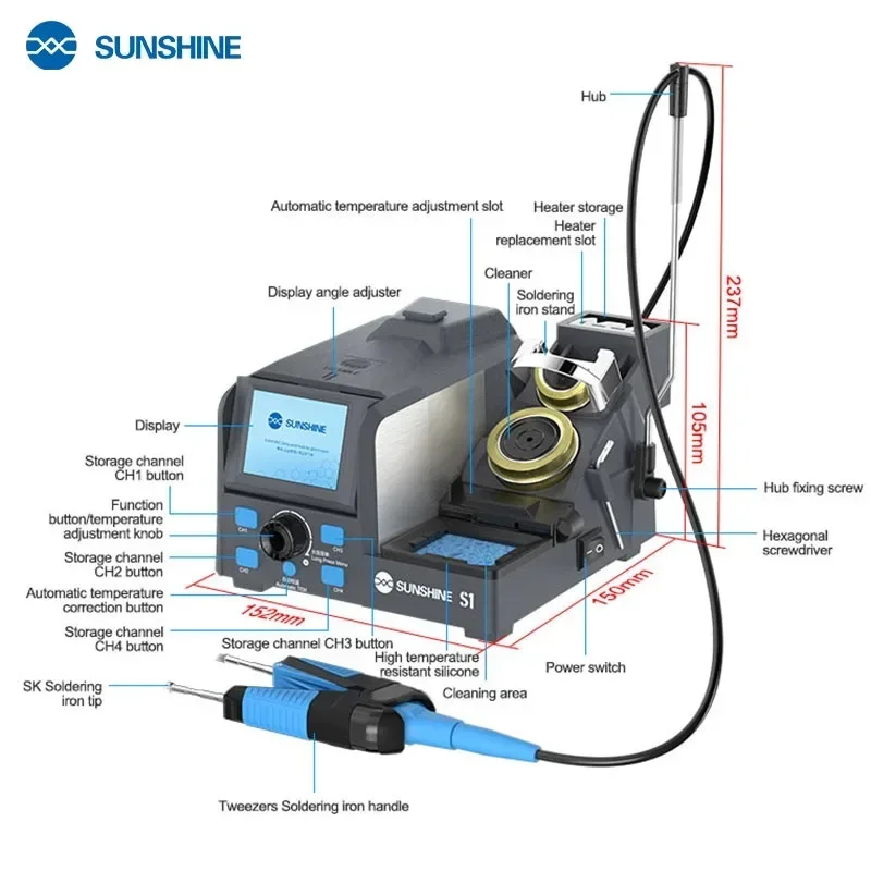 SUNSHINE S1 Electric Soldering Iron Station Precision Tweezers for Mobile Phone Motherboard PCB Repair Welding Desoldering Tools