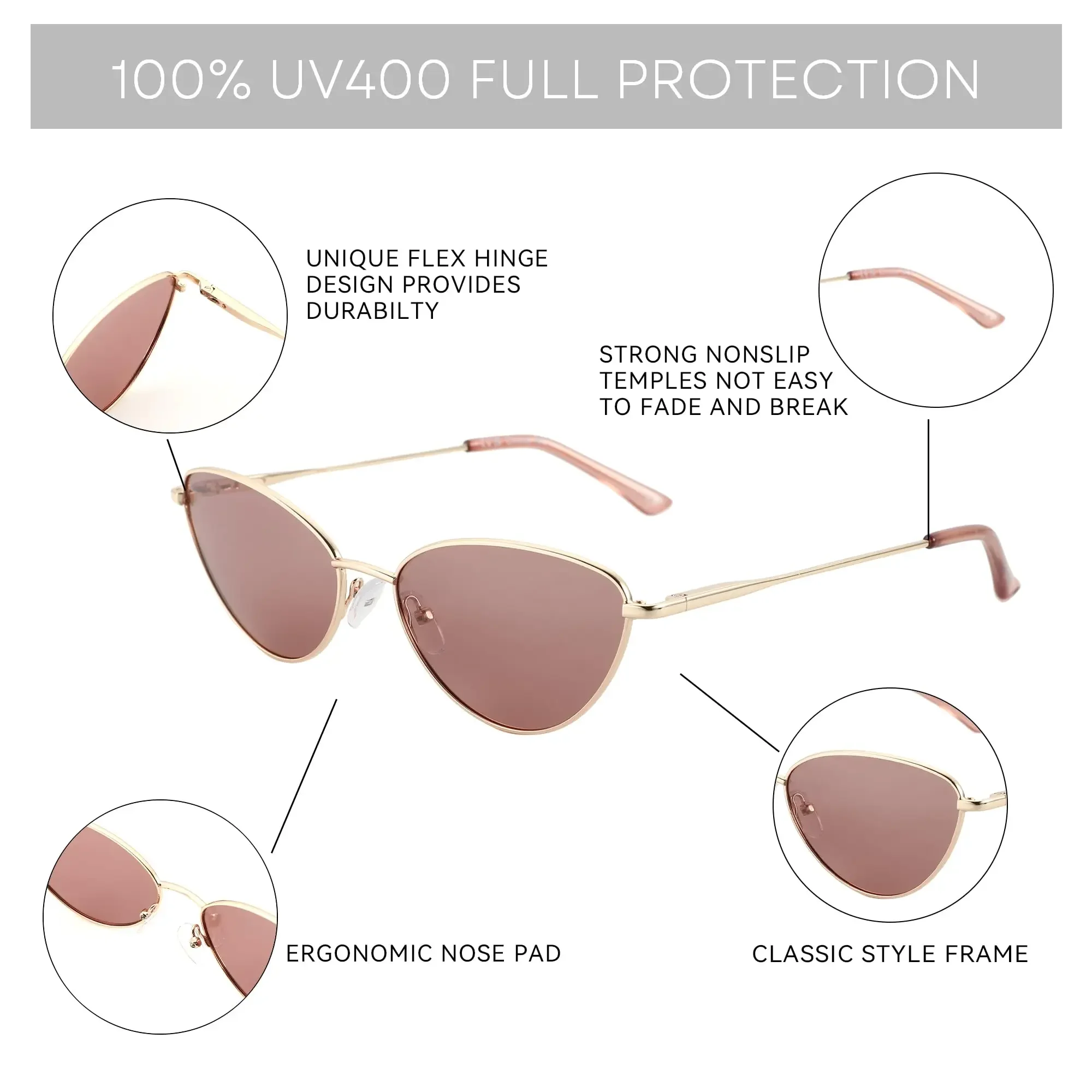 BLUEMOKY Women Fashion Sunglasses Polarized UV400 Protection Retro Metal Cat Eye for Party Driving Lightweight
