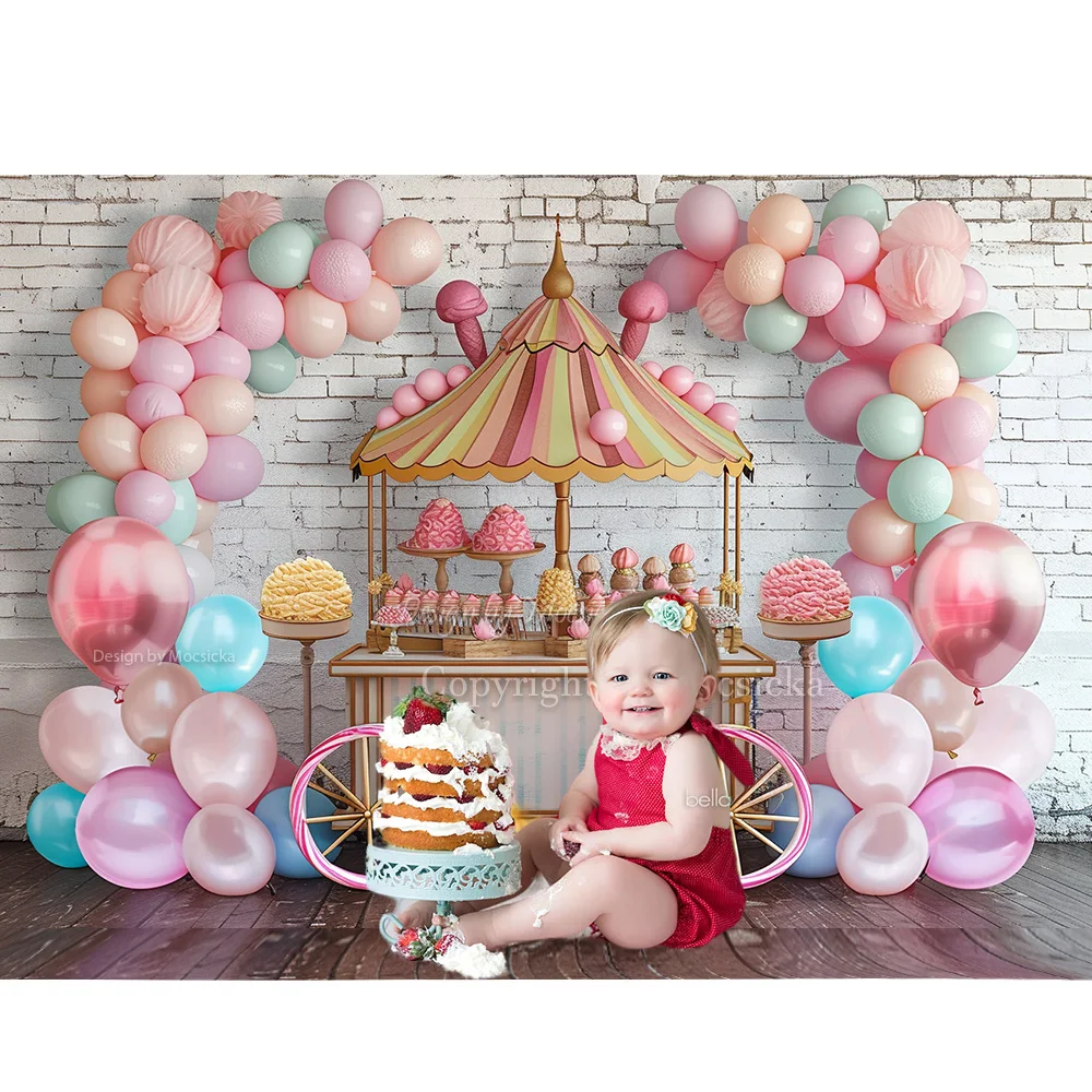 Photography Background Sweet Ice Cream Girl Birthday Cake Smash Photo Backdrop Dessert Cart Balloon Decor Kids Photozone Studio